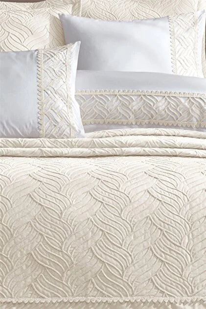 İyi Geceler İstanbul Talia Yatak Örtüsü Seti Çift Kişilik - Ekru