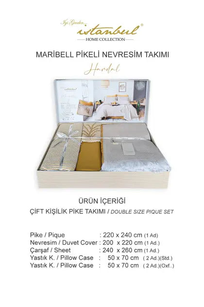 İyi Geceler İstanbul Maribell Pikeli Nevresim Takımı Çift Kişilik - Mavi