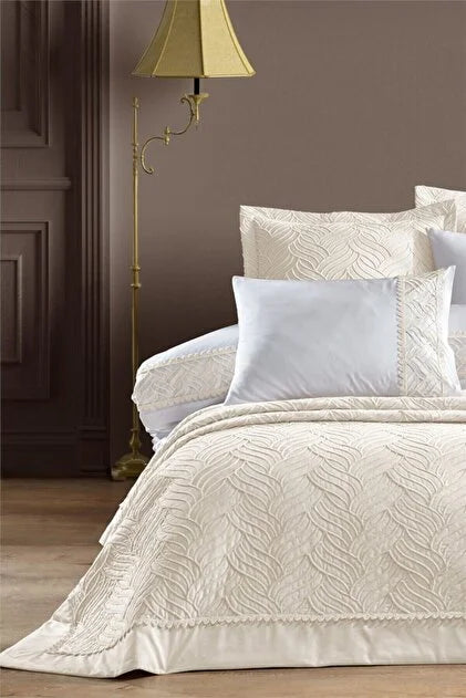 İyi Geceler İstanbul Talia Yatak Örtüsü Seti Çift Kişilik - Ekru