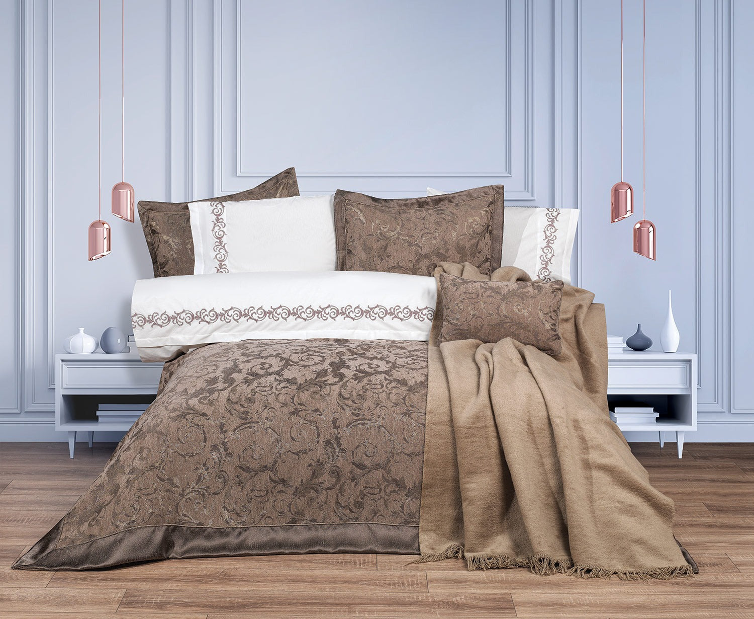 Anna Karina Queen 4 Parça Yatak Örtüsü - Kahve