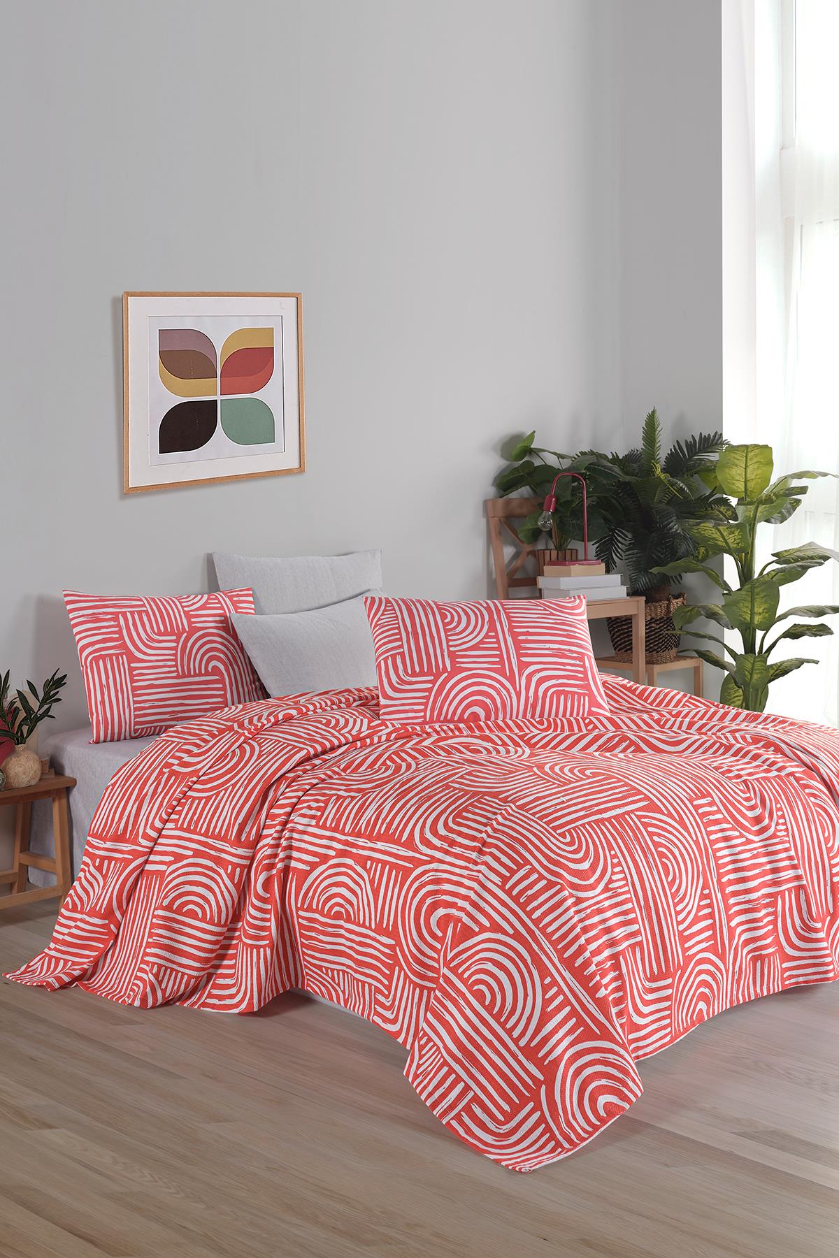 İyi Geceler İstanbul Cotton Life Çift Kişilik Pike Takımı - Babil Şeftali