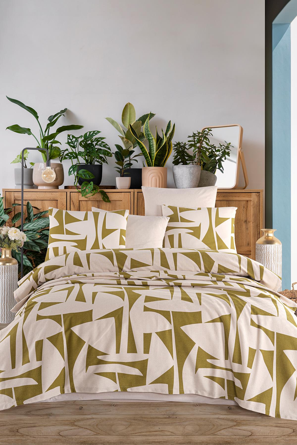 İyi Geceler İstanbul Cotton Life Çift Kişilik Pike Takımı - Marvin Yeşil