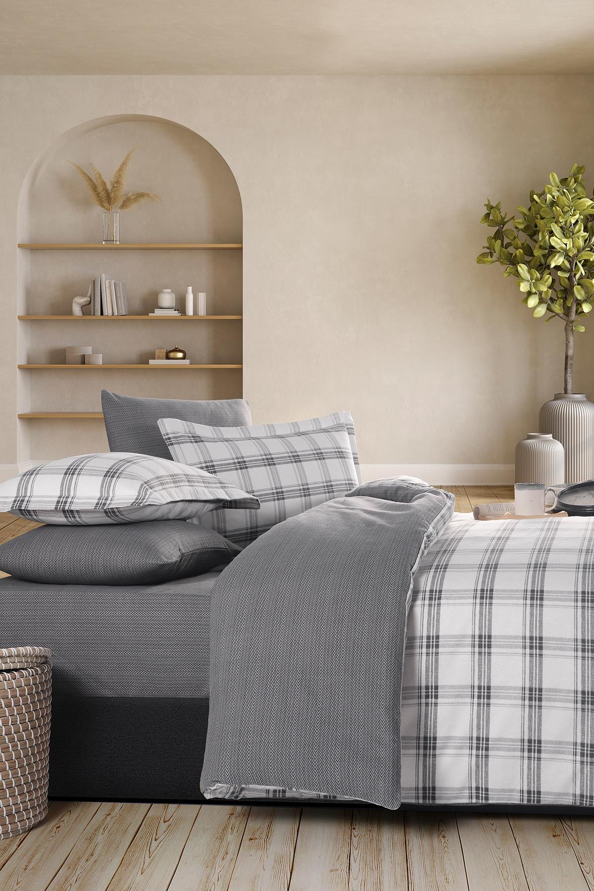 İyi Geceler İstanbul Flanel Çift Kişilik Nevresim Takımı - Vista Gri