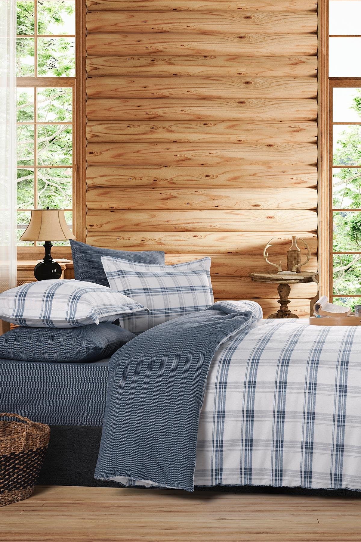 İyi Geceler İstanbul Flanel Çift Kişilik Nevresim Takımı - Vista İndigo