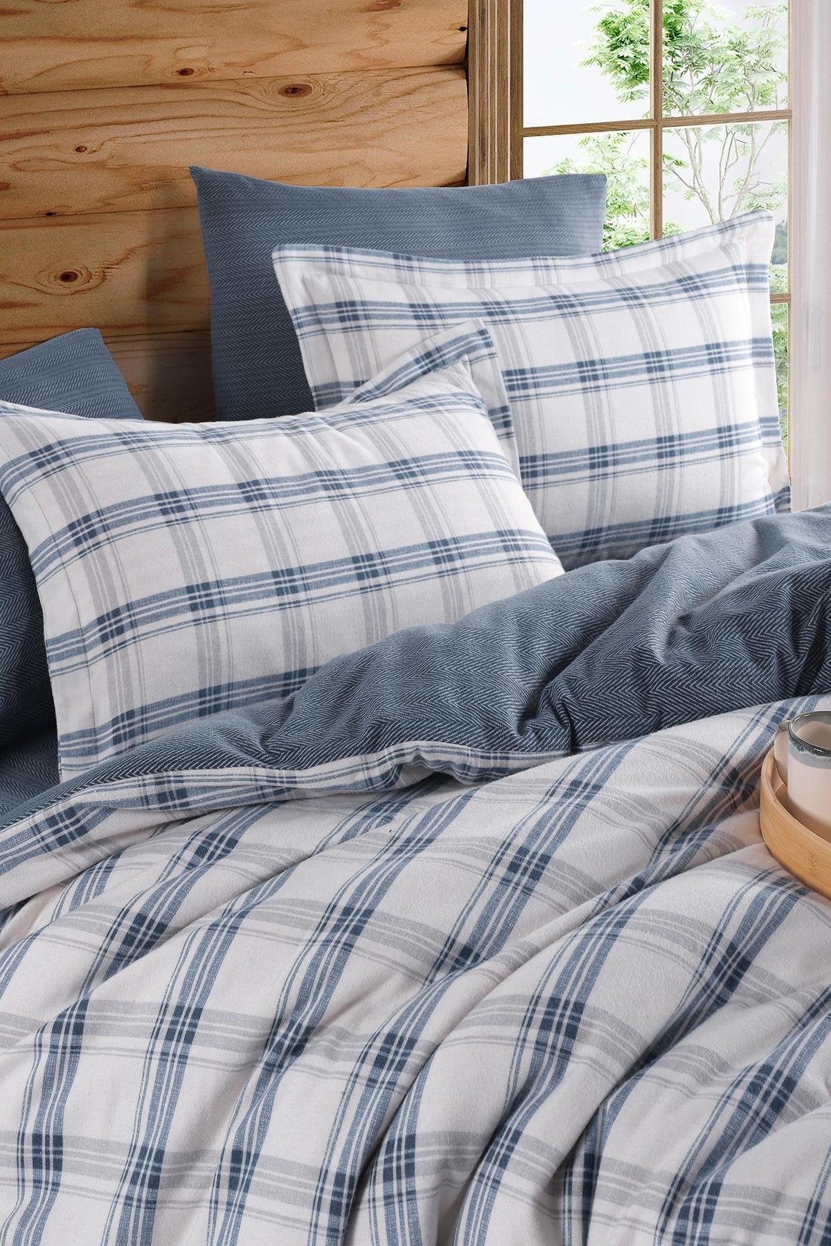 İyi Geceler İstanbul Flanel Çift Kişilik Nevresim Takımı - Vista İndigo