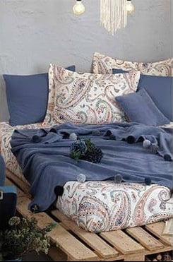 İyi Geceler İstanbul Boho Chic Püsküllü Battaniyeli Nevresim Takımı Tek Kişilik - Mavi