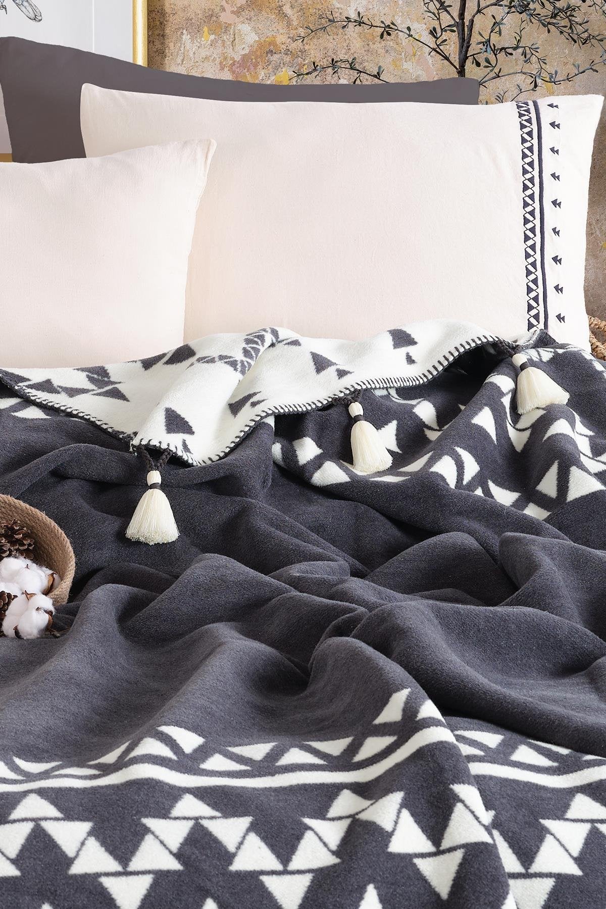 İyi Geceler İstanbul Keops Battaniyeli Nevresim Takımı Çift Kişilik - Antrasit