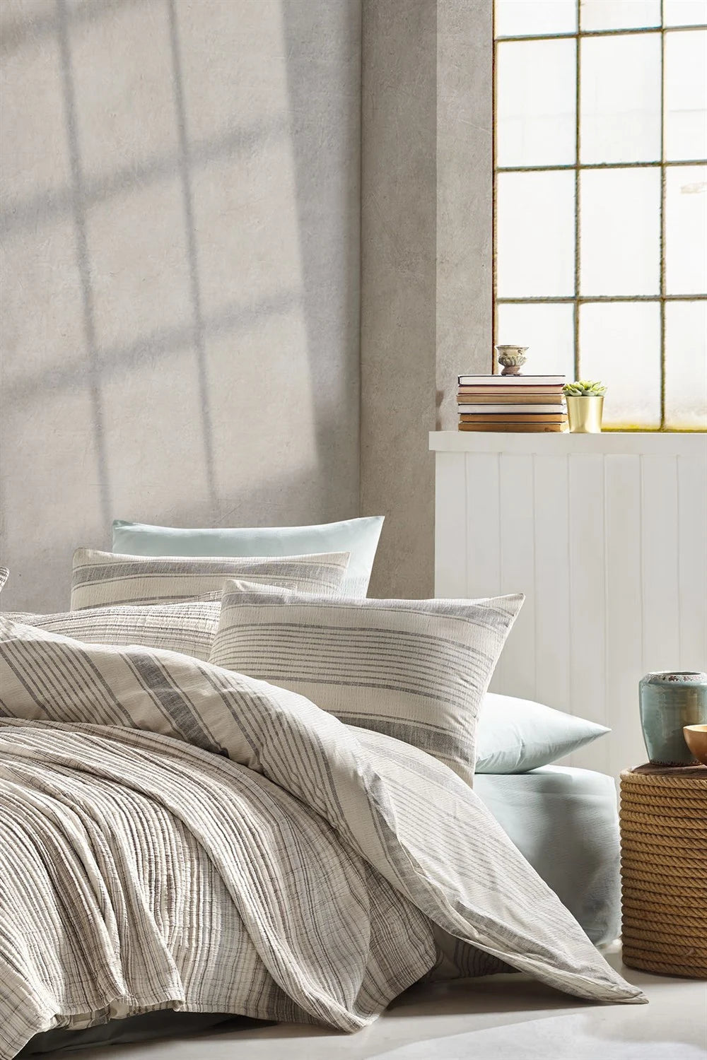 İyi Geceler İstanbul Naturalist Yatak Örtülü Nevresim Seti Çift Kişilik - Mint