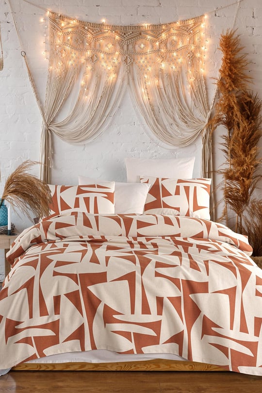 İyi Geceler İstanbul Cotton Life Çift Kişilik Pike Takımı - Marvin Kiremit