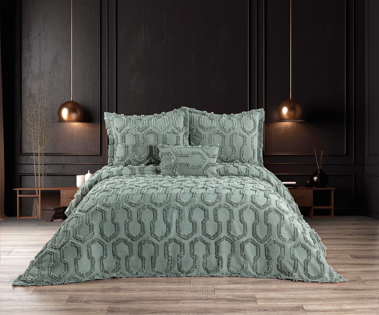 Anna Karina Florentina 4 Parça Yatak Örtüsü - Yeşil