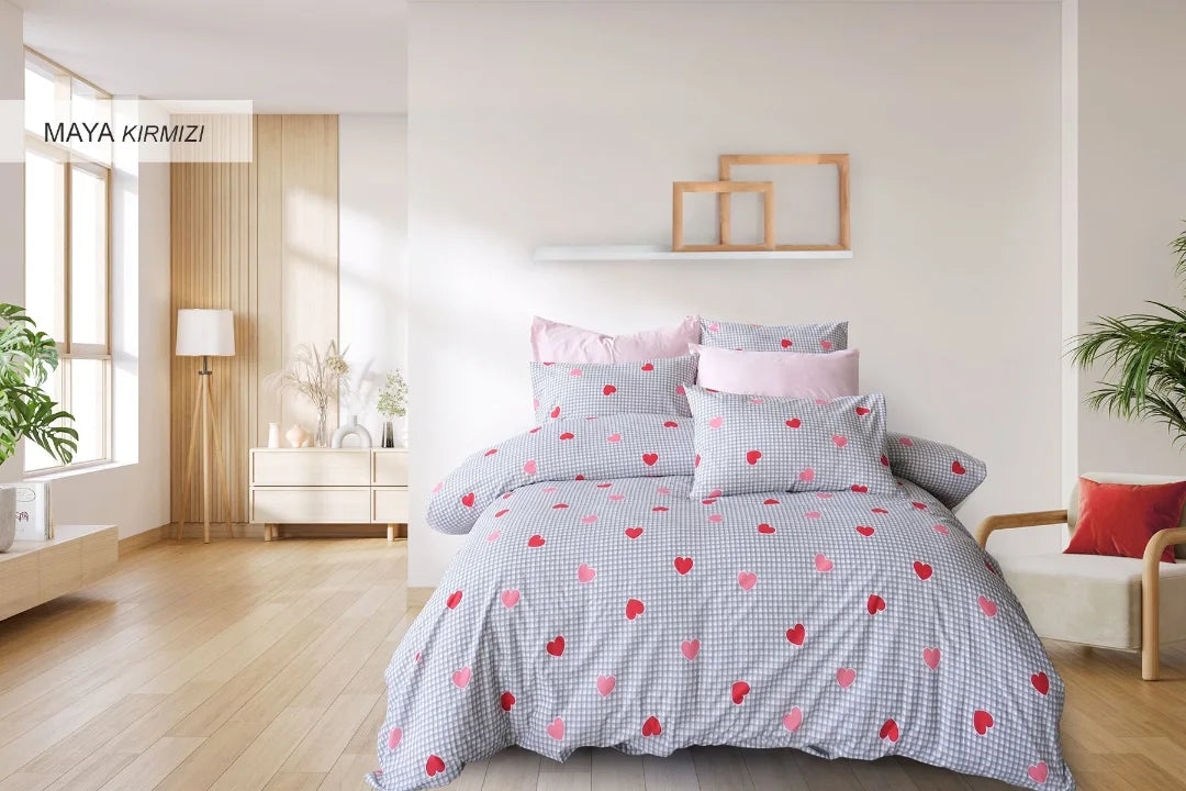 İyi Geceler İstanbul Cotton Life Nevresim Takımı Çift Kişilik - Maya Kırmızı
