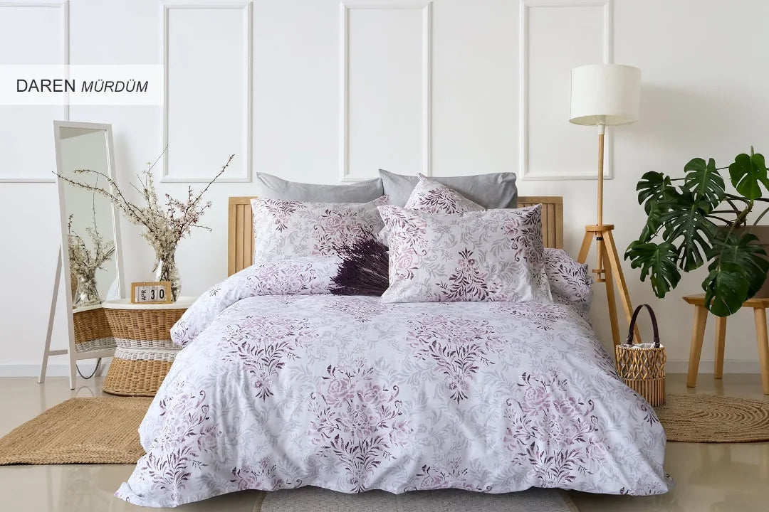 İyi Geceler İstanbul Cotton Life Nevresim Takımı Çift Kişilik - Daren Mürdüm
