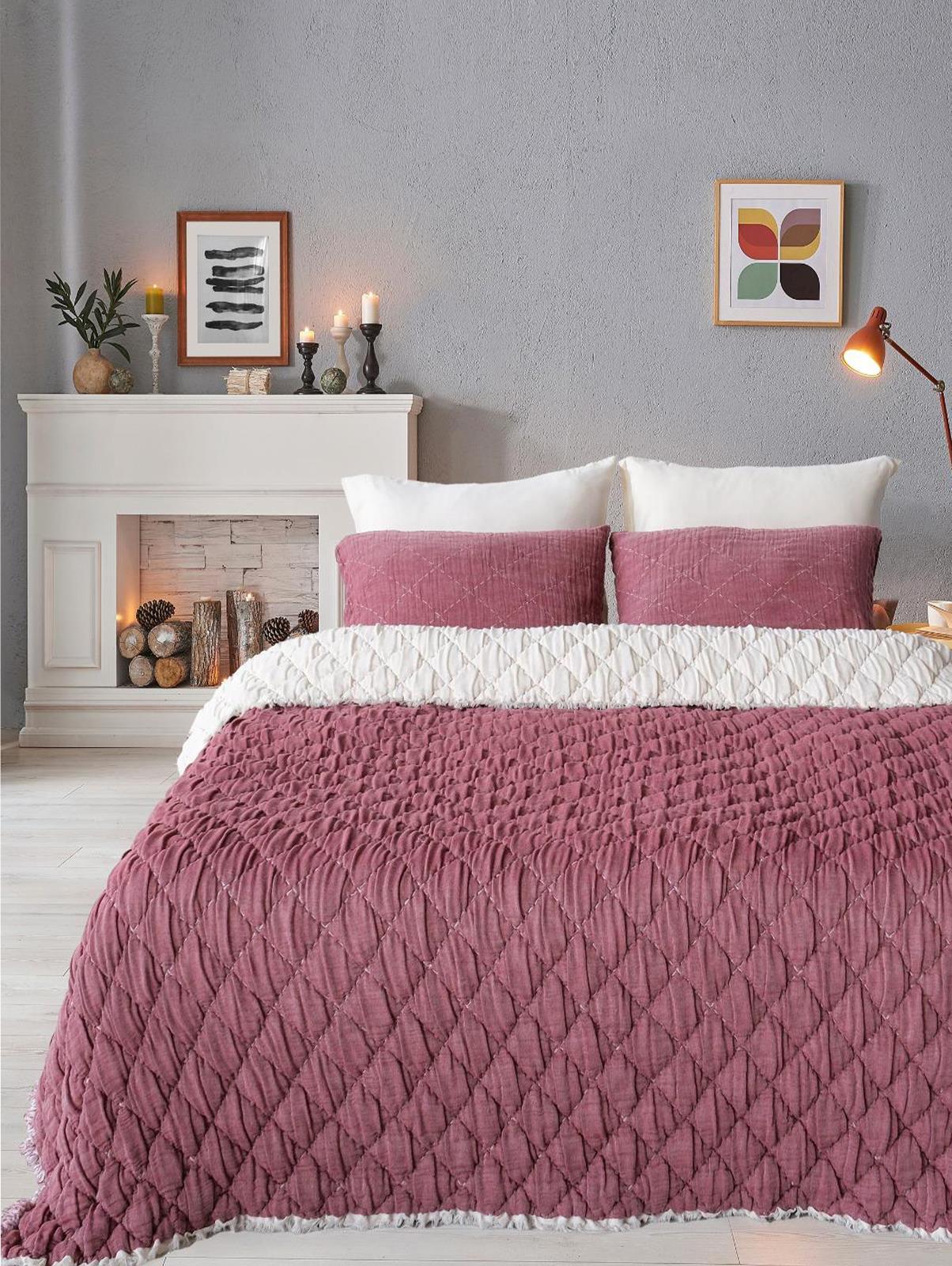 Atlas Çift Kişilik Yatak Örtüsü & Yorgan Seti - Bordo