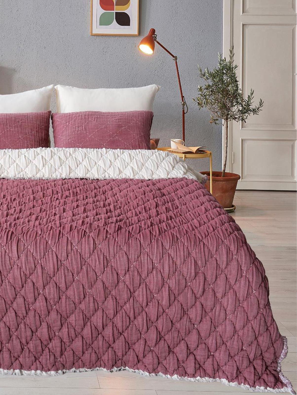 Atlas Çift Kişilik Yatak Örtüsü & Yorgan Seti - Bordo