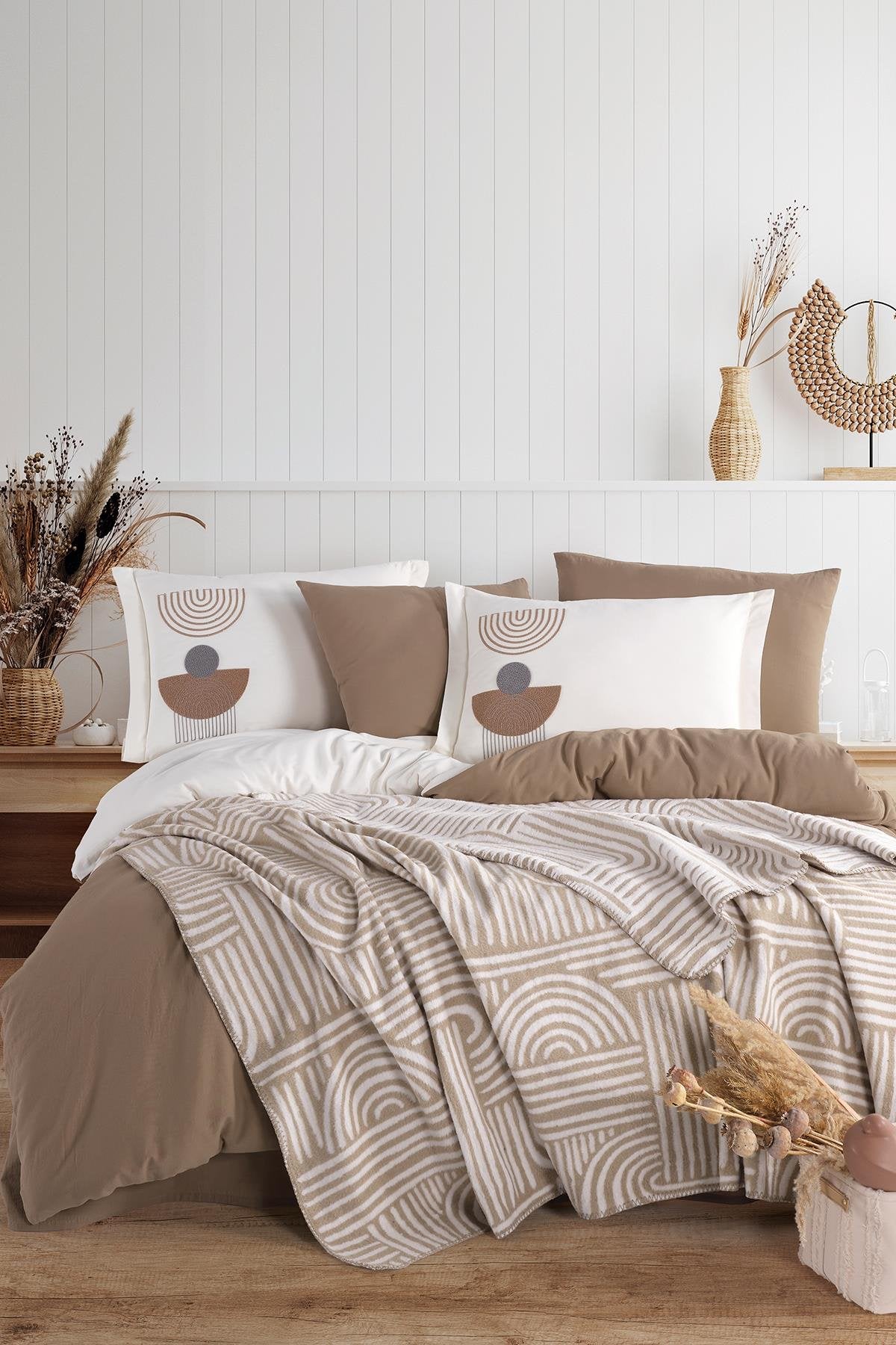 İyi Geceler İstanbul Babil Battaniyeli Nevresim Takımı Çift Kişilik - Bej