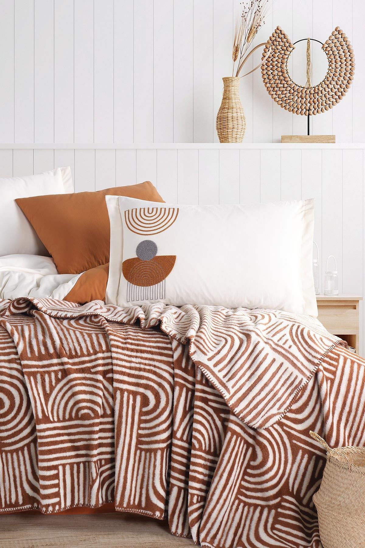 İyi Geceler İstanbul Babil Battaniyeli Nevresim Takımı Çift Kişilik - Kiremit