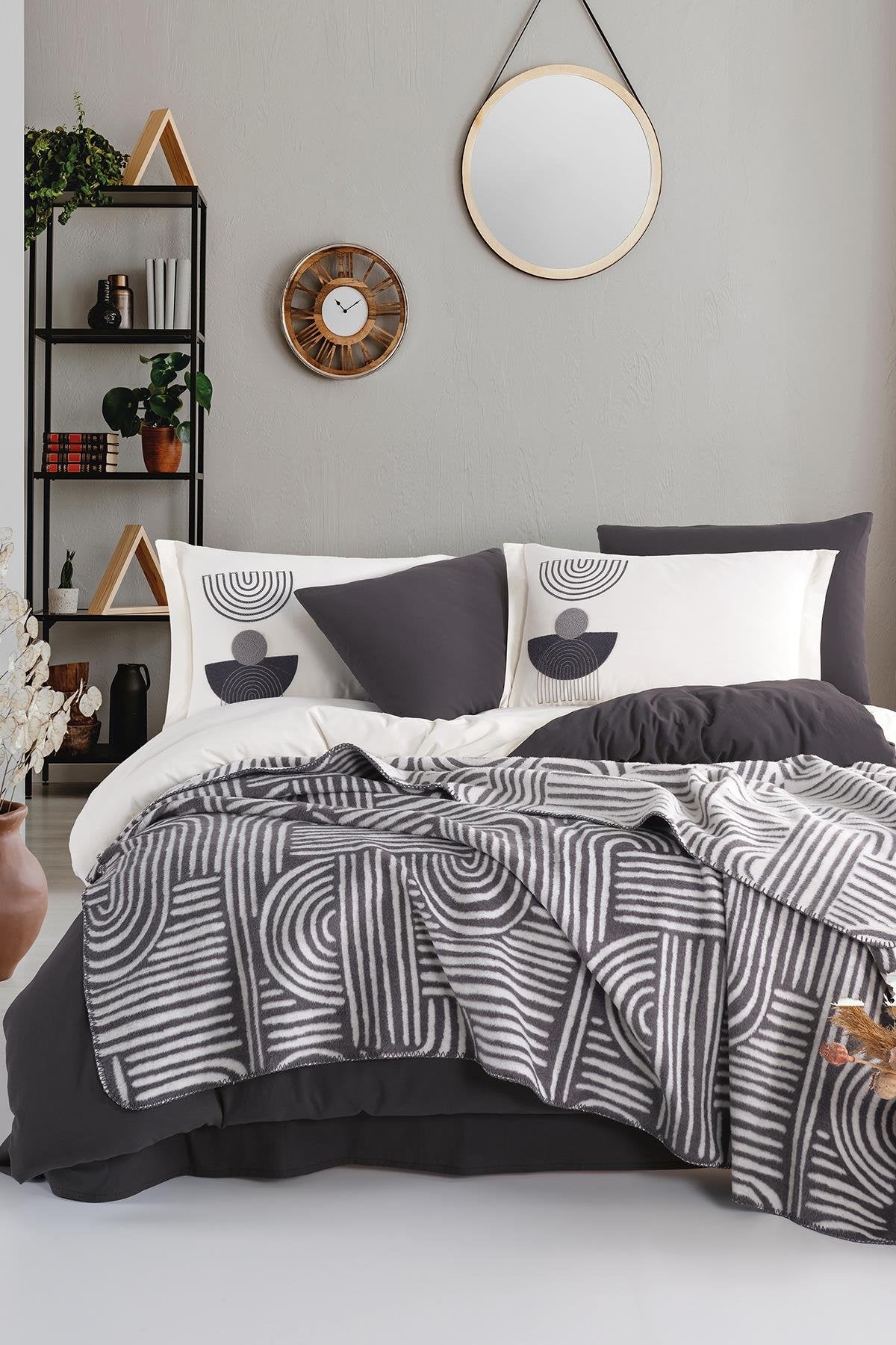 İyi Geceler İstanbul Babil Battaniyeli Nevresim Takımı Çift Kişilik - Antrasit