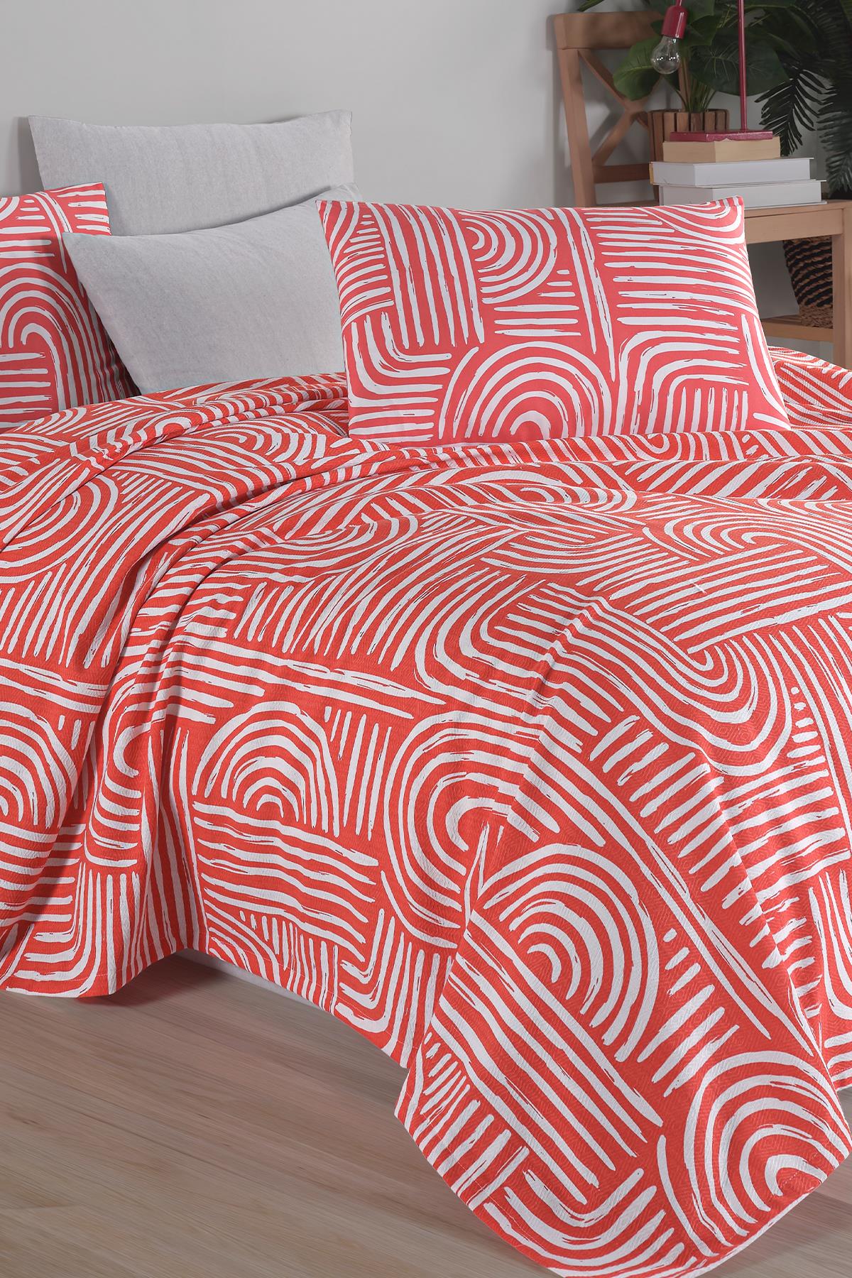 İyi Geceler İstanbul Cotton Life Çift Kişilik Pike Takımı - Babil Şeftali