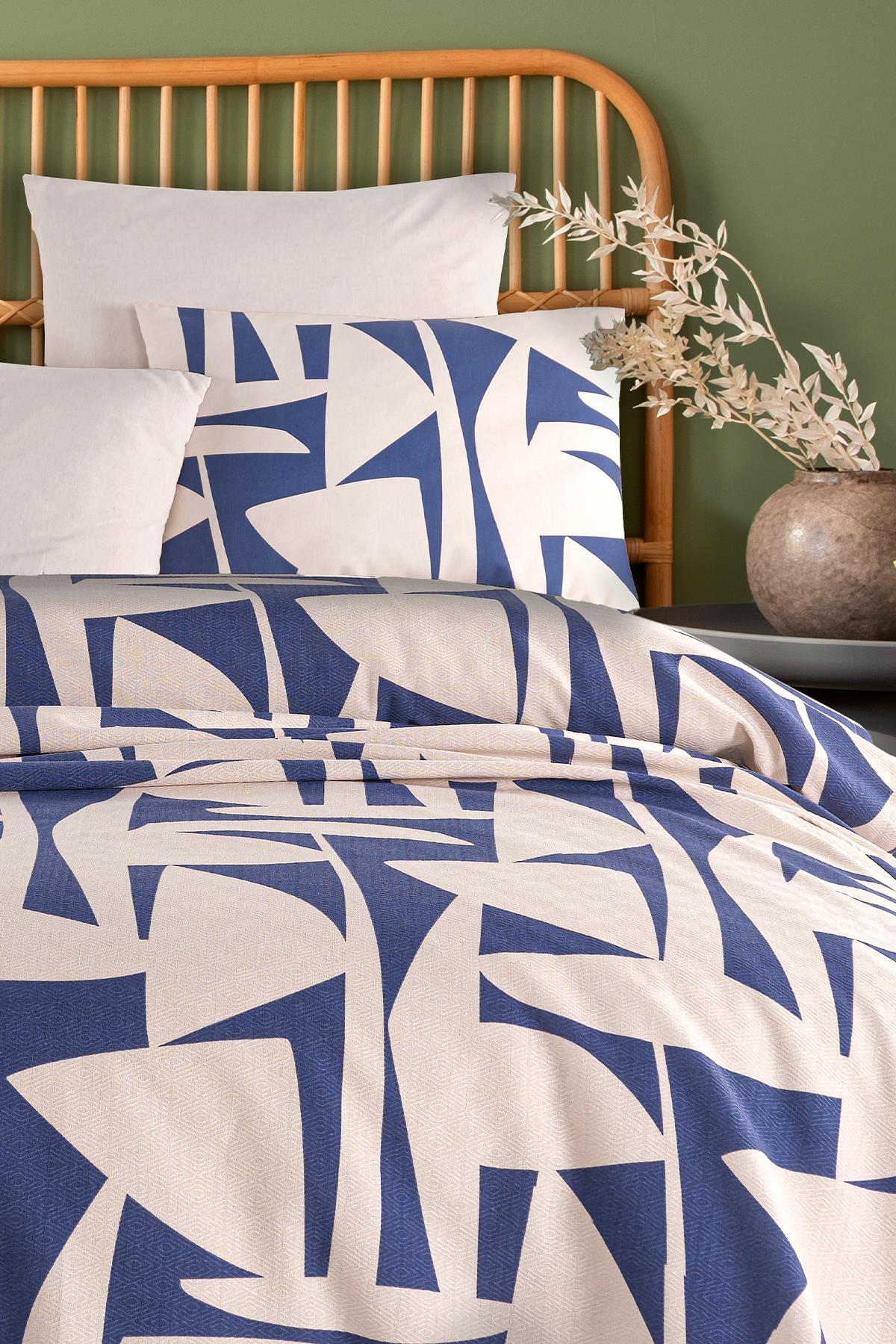 İyi Geceler İstanbul Cotton Life Çift Kişilik Pike Takımı - Marvin İndigo