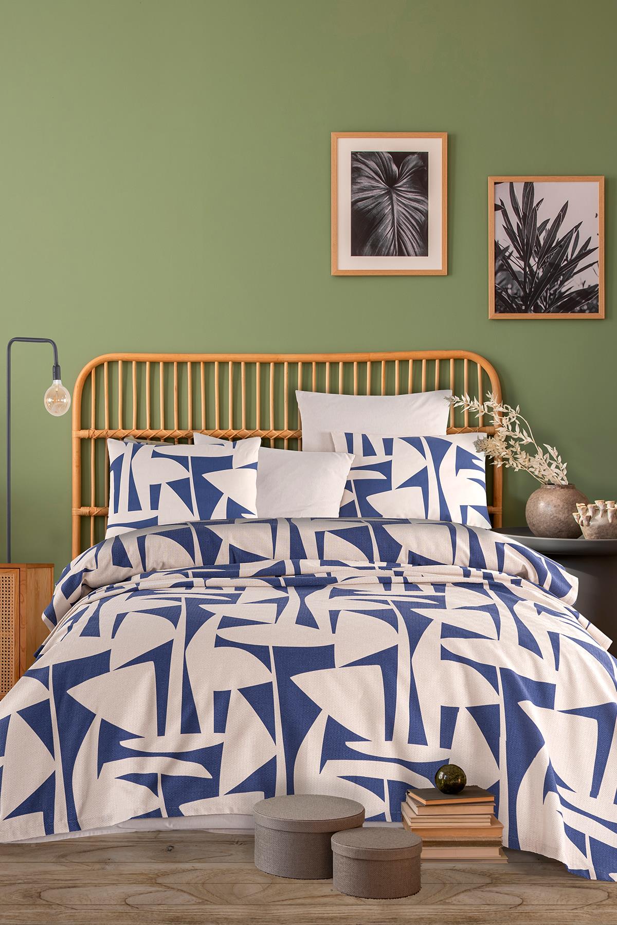 İyi Geceler İstanbul Cotton Life Çift Kişilik Pike Takımı - Marvin İndigo