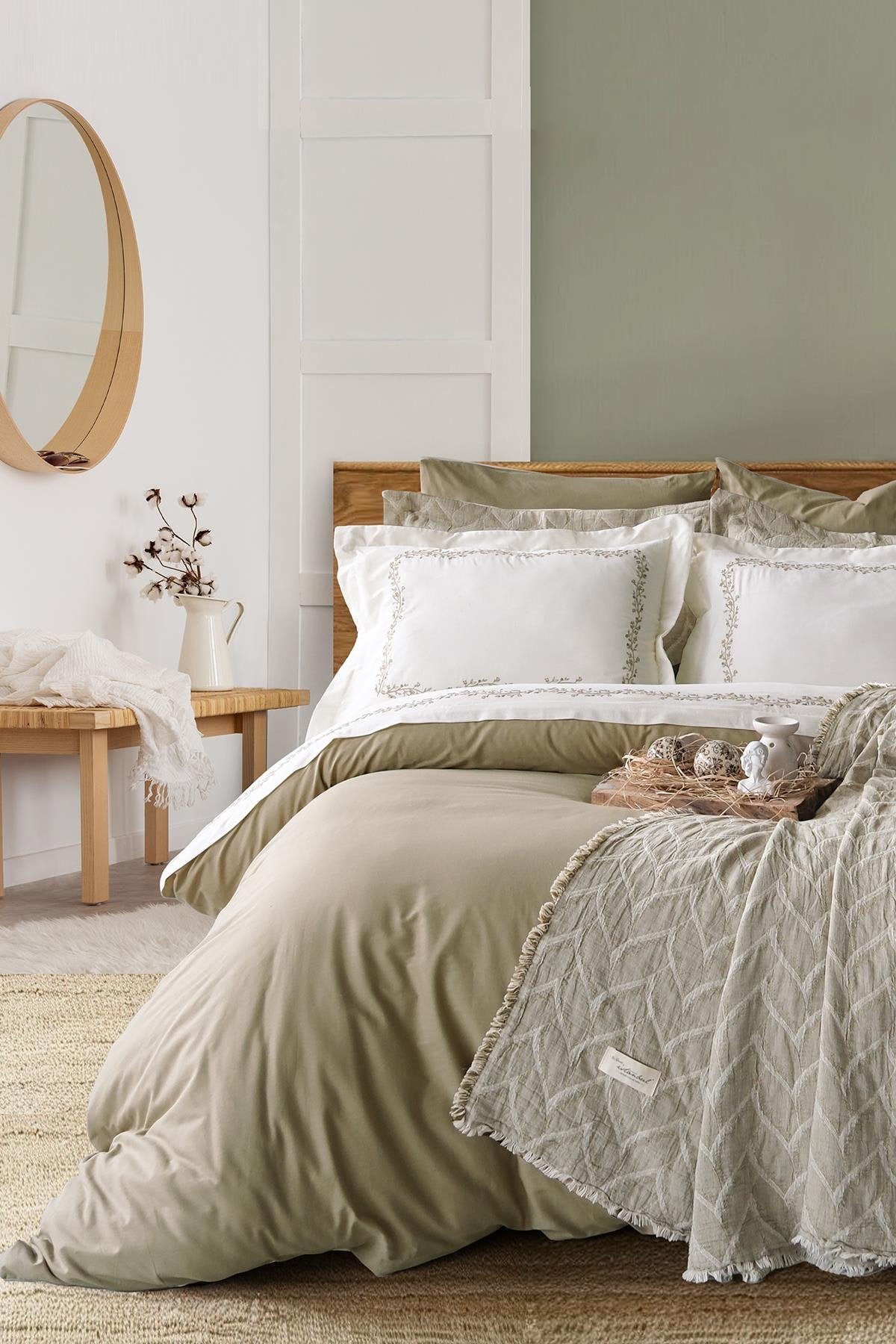 İyi Geceler İstanbul Dafne Yatak Örtülü Nevresim Takımı Çift Kişilik - Olive