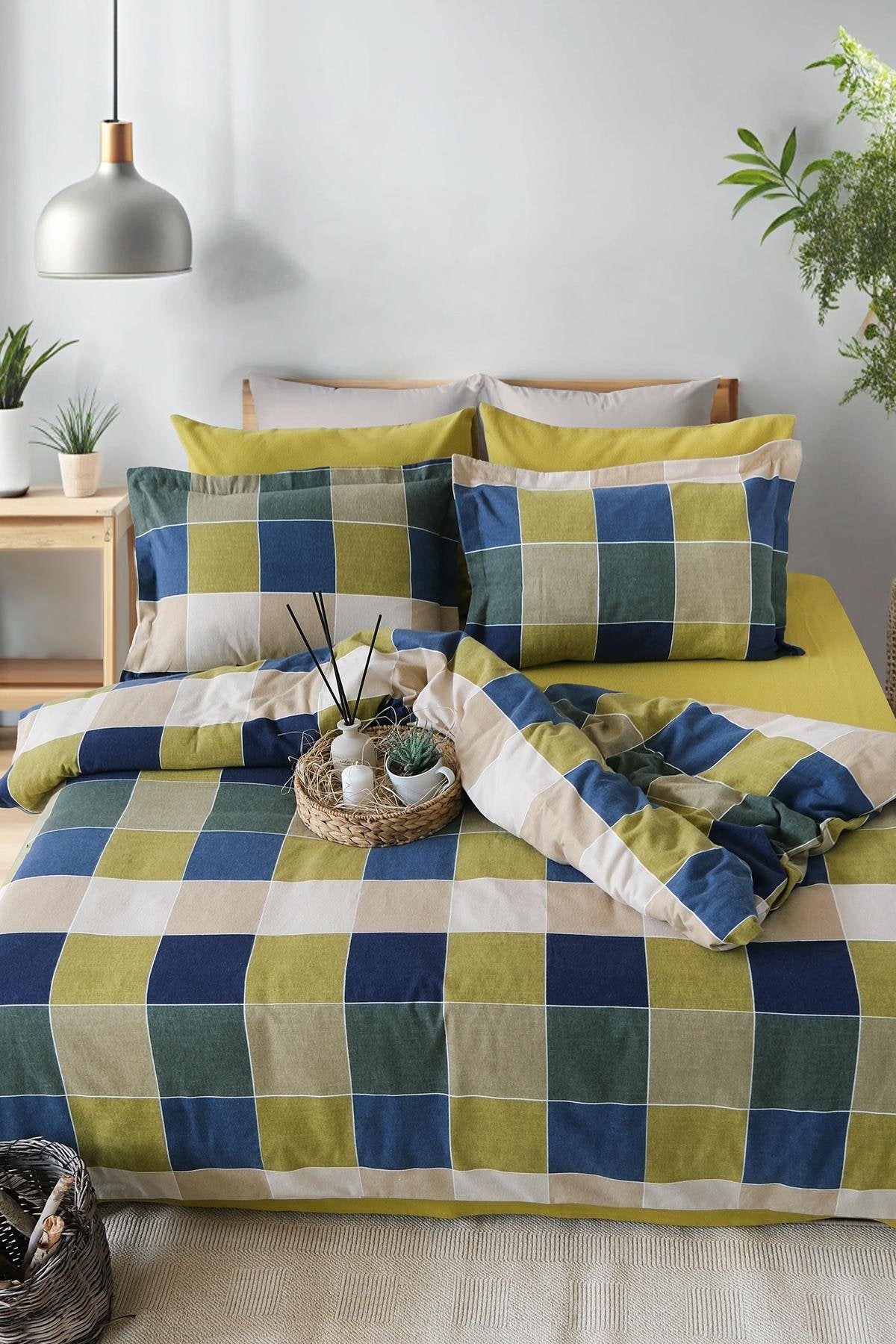 İyi Geceler İstanbul Flanel Çift Kişilik Nevresim Takımı - Echo Yeşil