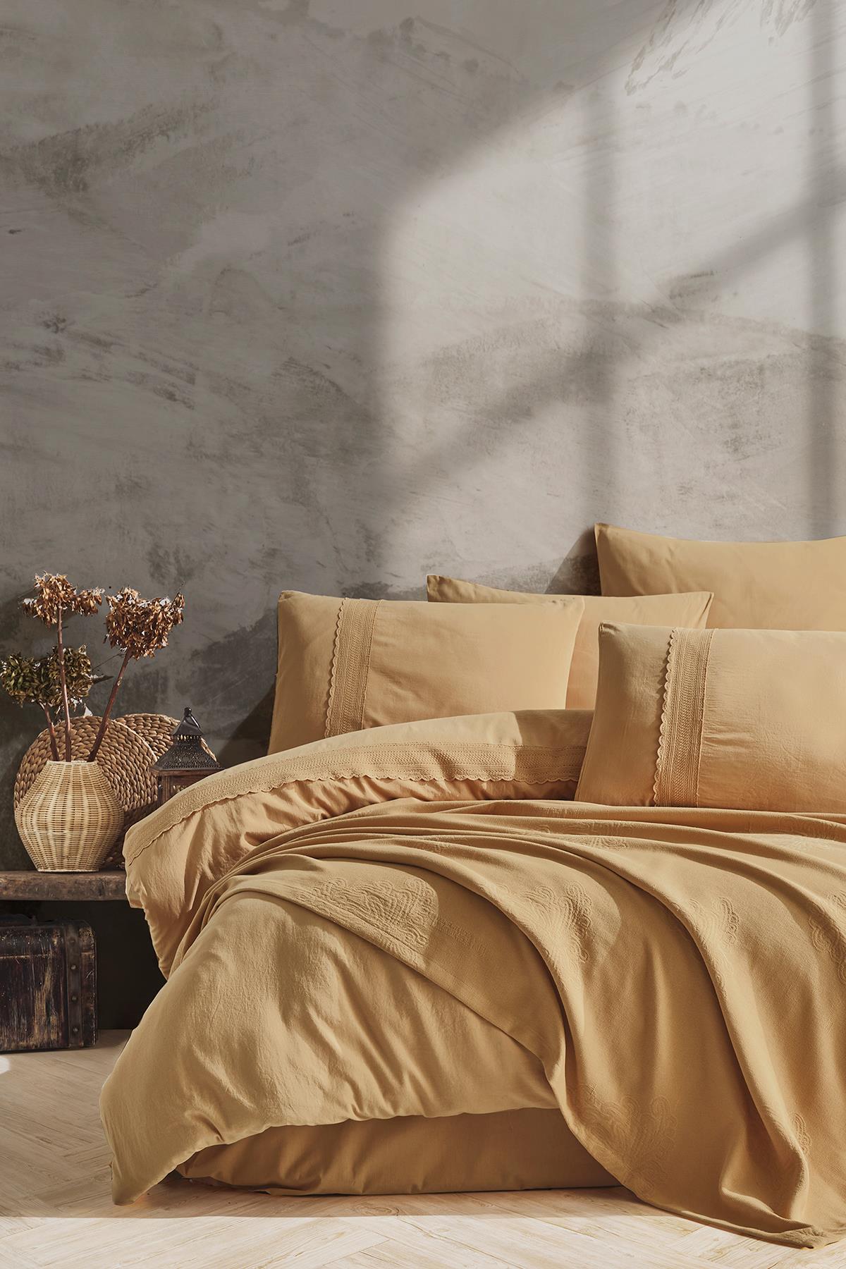 İyi Geceler İstanbul Folkstone Pikeli Nevresim Takımı Çift Kişilik  - Hardal