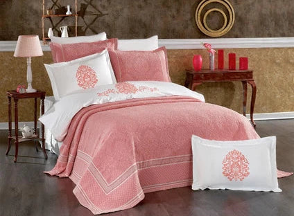 Finezza Pandora Jakar Nakışlı Pamuk Nevresimli Gelin Seti 9 Parça - Kırmızı