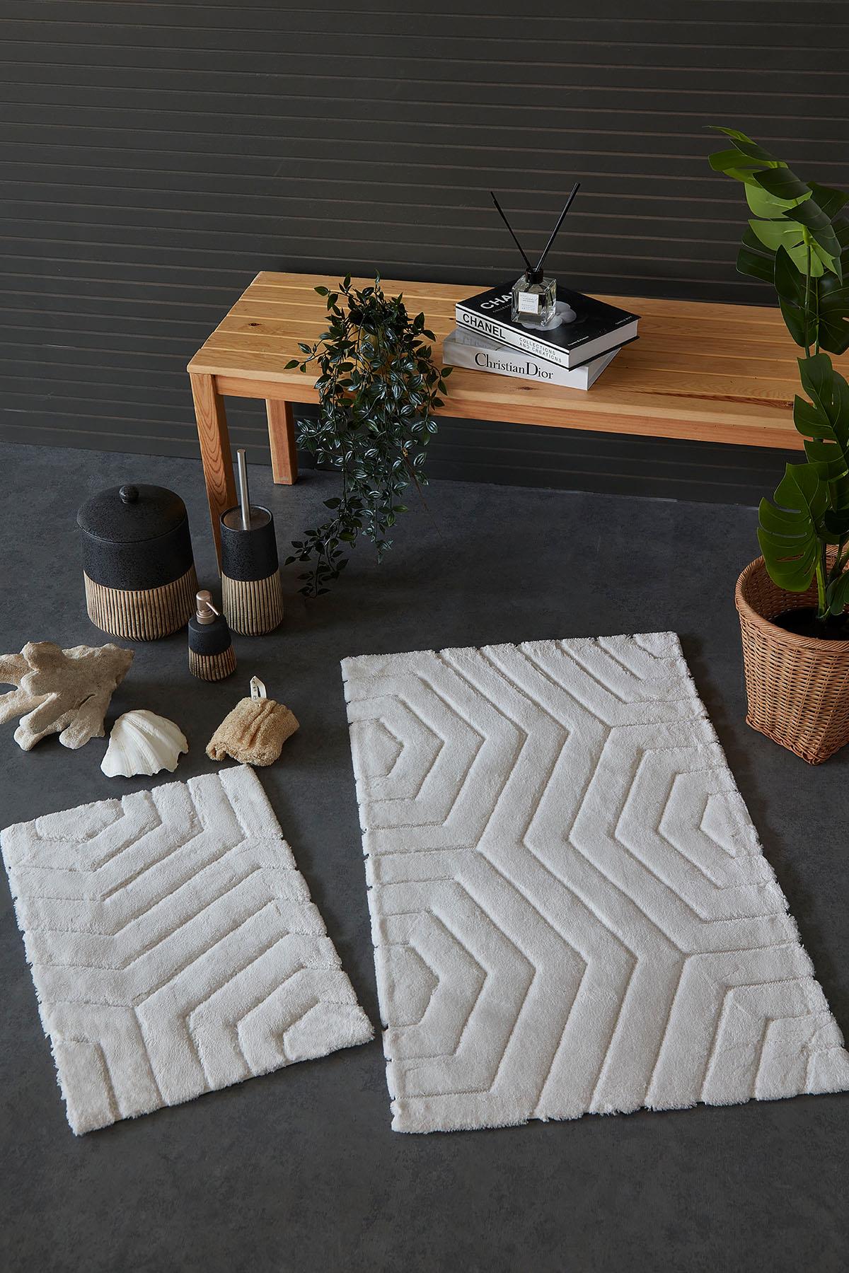 İyi Geceler İstanbul HCW Plaid Paspas Seti / 40x60-60x100 cm - Ekru