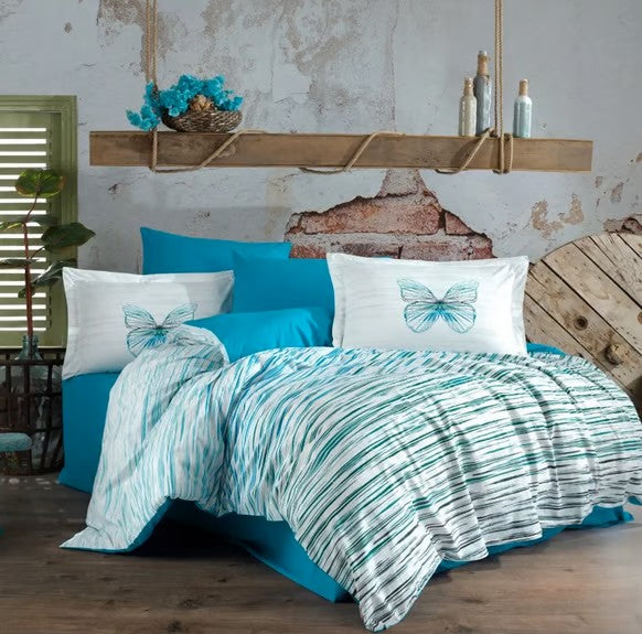 Hobby Poplin Eldora Uyku Seti Çift Kişilik - Turkuaz