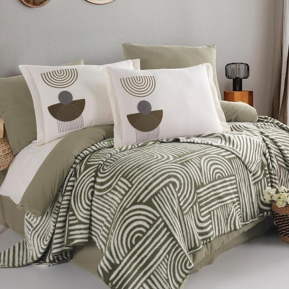 İyi Geceler İstanbul Babil Battaniyeli Nevresim Takımı Çift Kişilik - Haki