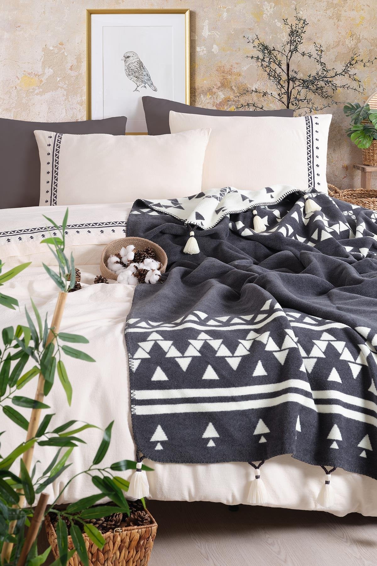 İyi Geceler İstanbul Keops Battaniyeli Nevresim Takımı Çift Kişilik - Antrasit