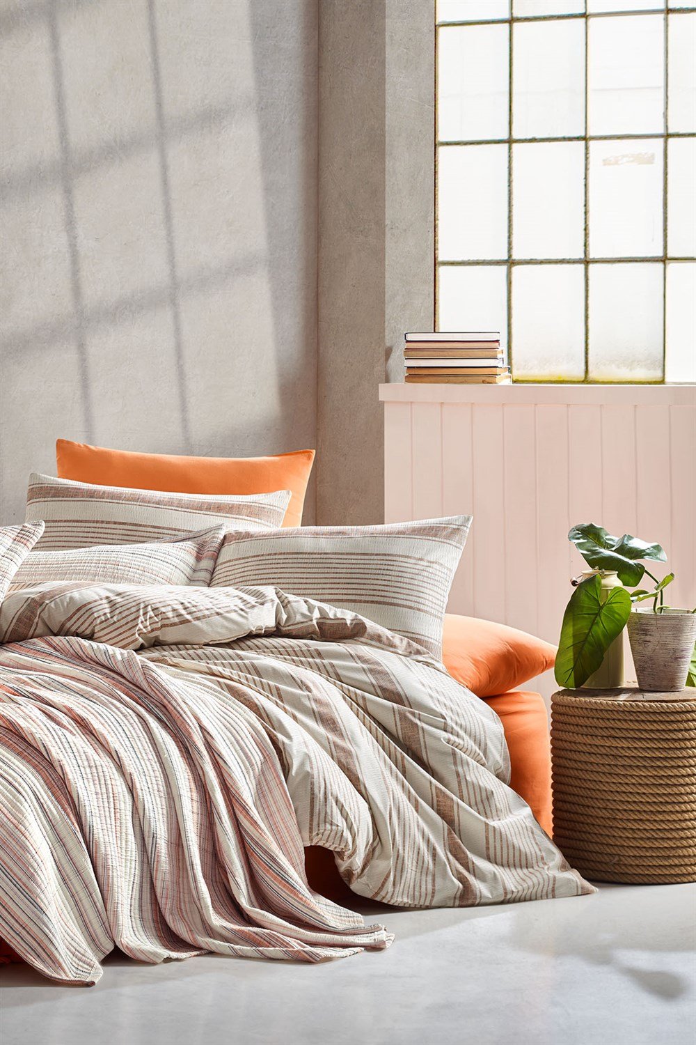 İyi Geceler İstanbul Naturalist Yatak Örtülü Nevresim Seti Çift Kişilik - Oranj