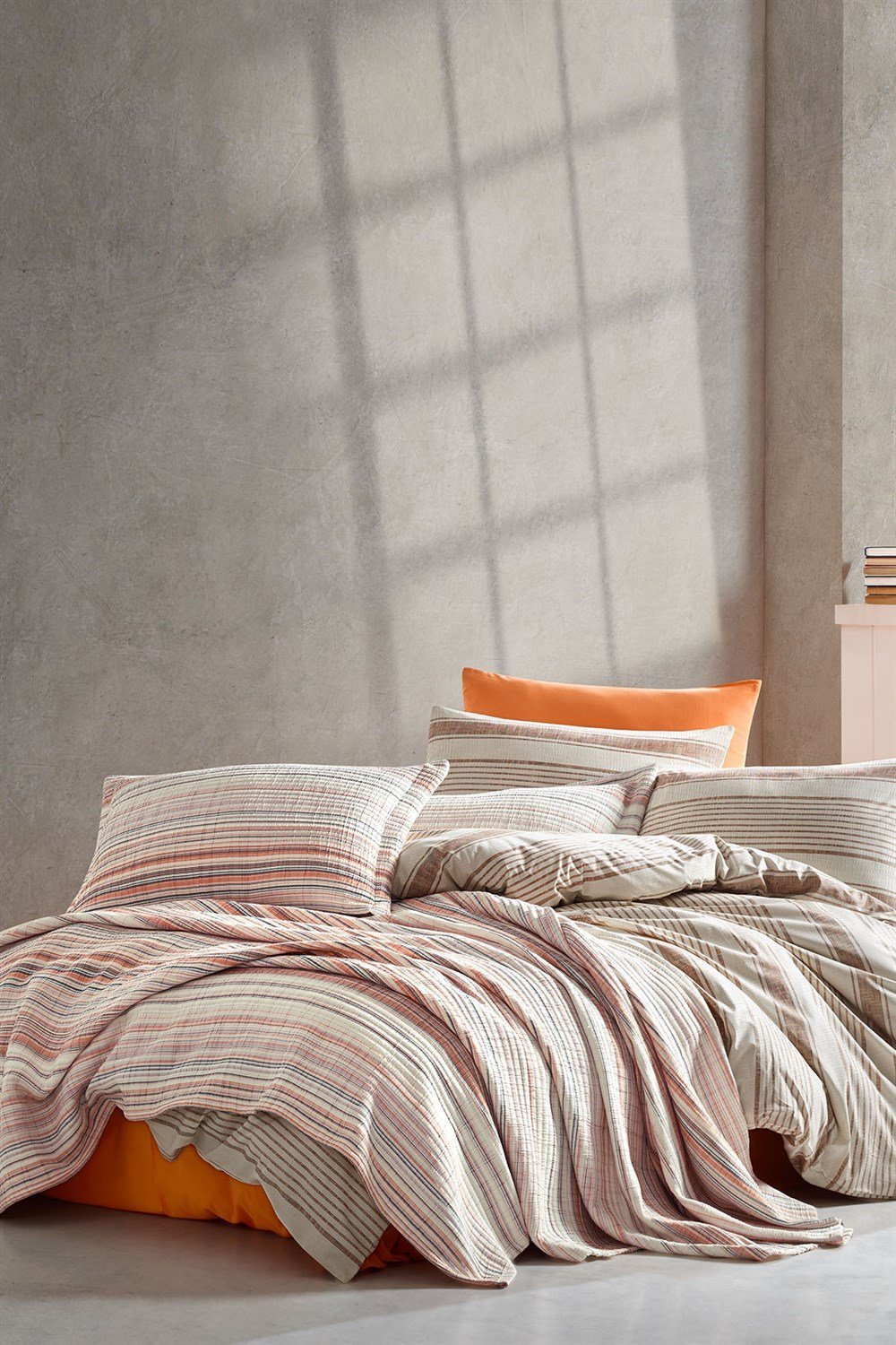 İyi Geceler İstanbul Naturalist Yatak Örtülü Nevresim Seti Çift Kişilik - Oranj