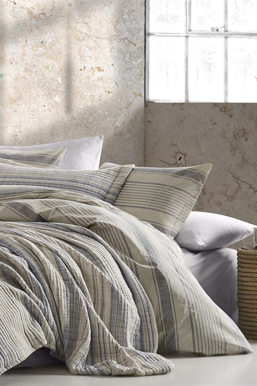 İyi Geceler İstanbul Naturalist Tek Kişilik Yatak Örtülü Nevresim Seti Seti - Gri